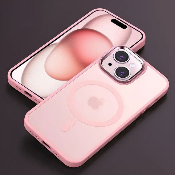 Case for iPhone 15, for MagSafe, ERBORD Matt Case, pink + Screen Glass