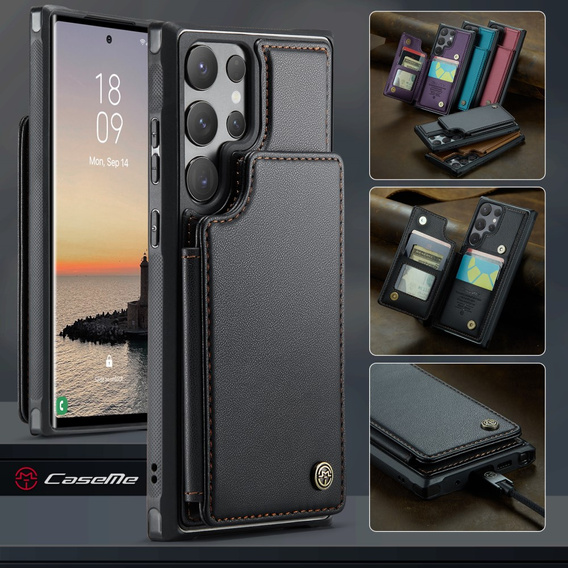 CASEME flip case for Samsung Galaxy S25 Ultra, Litchi Wallet, black