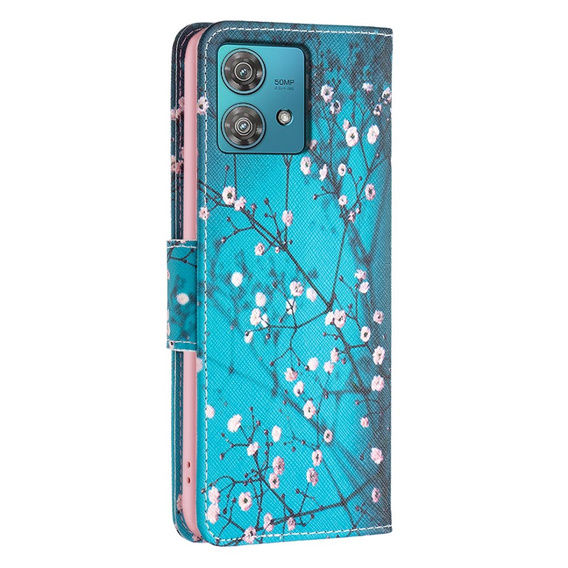 Flip case for Motorola Edge 40 Neo, Wallet, sakura, blue