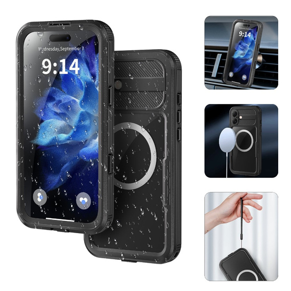 IP68 Waterproof Case for iPhone 16 Plus, SHELLBOX MagSafe, black