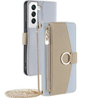 Flip case for Samsung Galaxy S22, Wallet Zipper Pocket, with mirror, blue