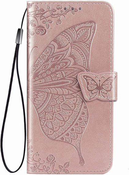 Flip case for Infinix Hot 50i 4G, Butterfly, pink rose gold
