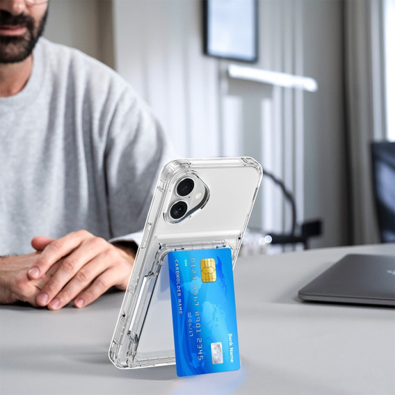 Case for iPhone 16, Card Holder Kickstand, transparent