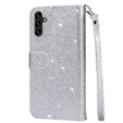 Flip case for Samsung Galaxy A56 5G, Wallet Zipper Pocket Glittery, silver