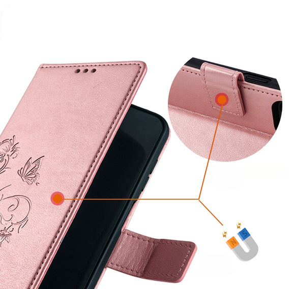 Flip case for Motorola Moto E14, Butterfly, pink rose gold