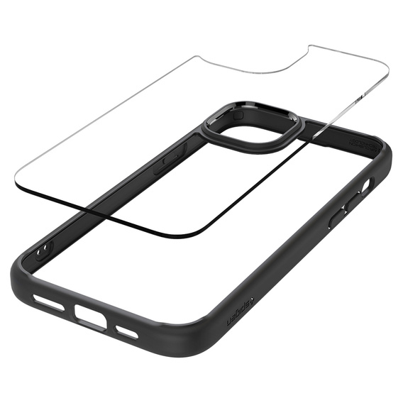 Spigen case for iPhone 15, Ultra Hybrid, black + 9H Tempered Glass