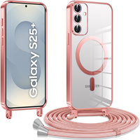 Case for Samsung Galaxy S25+ Plus, Electro MagSafe, pink + Lanyard