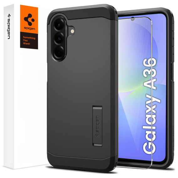 Spigen case for Samsung Galaxy A36 5G, Tough Armor Mag MagSafe, black + 9H Tempered Glass