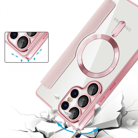 Flip case for Samsung Galaxy S25 Ultra, RFID Wallet MagSafe CamShield, pink