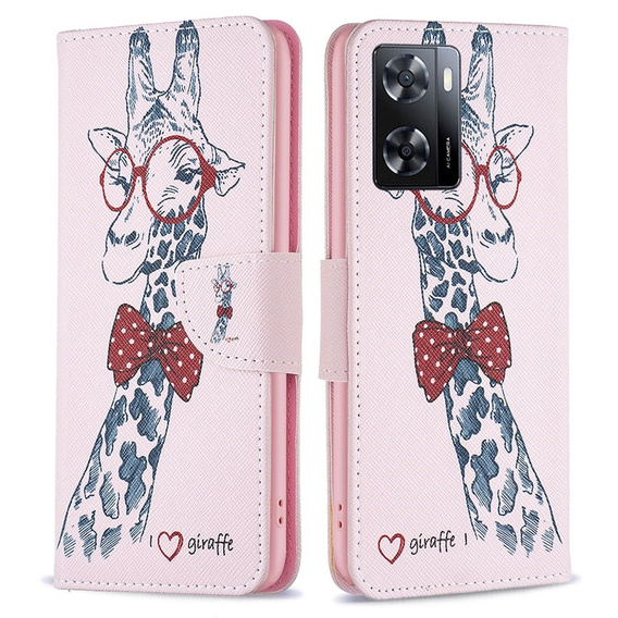 Flip case for OPPO A57 / A57s, Wallet, giraffe, pink