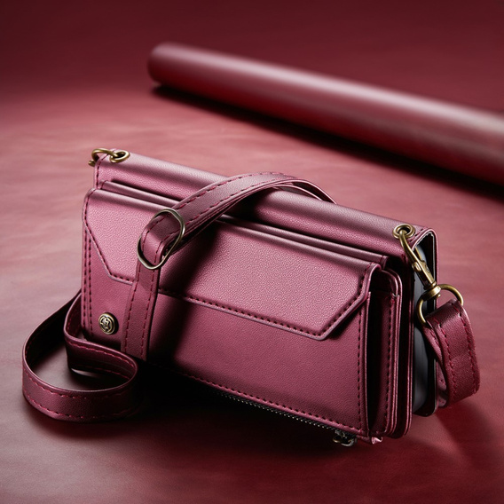 Case CASEME for Samsung Galaxy A56 5G, RFID Leather Wallet, with shoulder strap, red