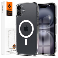 Spigen MagSafe Case for iPhone 16 Plus, Ultra Hybrid, transparent / white + 9H Tempered Glass