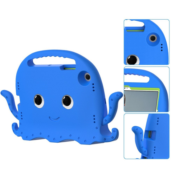 Children's case for Samsung Galaxy Tab A8 10.5, with handle, octopus, blue