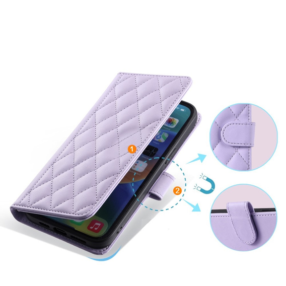 Flip case for iPhone 16, Rhombus Crossbody Leather, purple