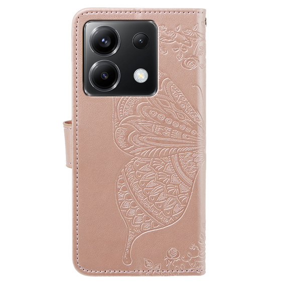 Flip case for Xiaomi Poco X6 5G, Butterfly, pink rose gold