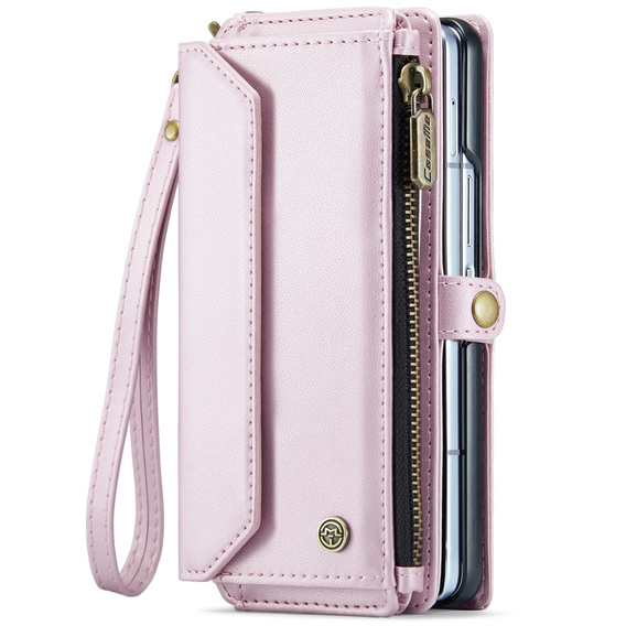 Case CASEME for Samsung Galaxy Z Fold6 5G, RFID Leather Wallet, with shoulder strap, pink