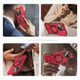 Case for iPhone 16 Pro, armored with stand and handle plate, red