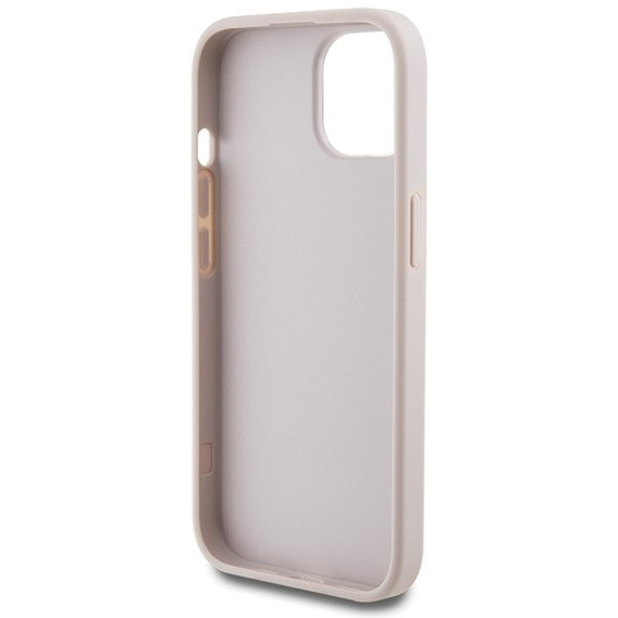 GUESS Case for iPhone 15, 4G Metal Gold Logo, pink