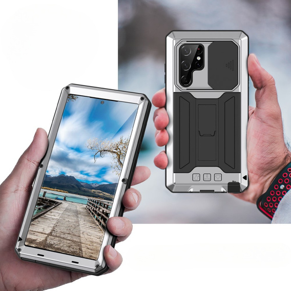 Armored case for Samsung Galaxy S22 Ultra, R-JUST CamShield Slide, silver