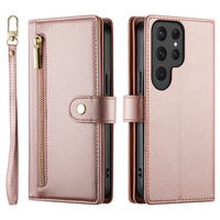 Flip case for Samsung Galaxy S25 Ultra, Wallet Zipper Pocket, pink