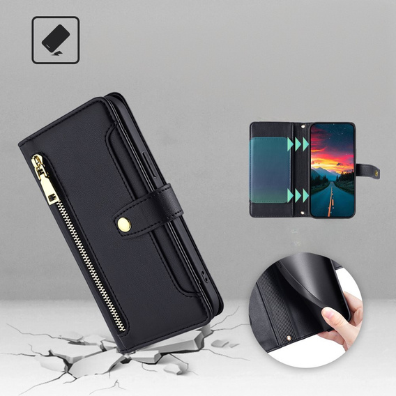 Flip case for Realme 14 Pro+ 5G, Wallet Zipper Pocket, black