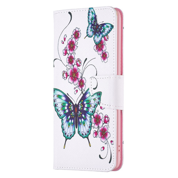 Flip case for Xiaomi 13 Lite, Wallet, butterfly & flowers, white
