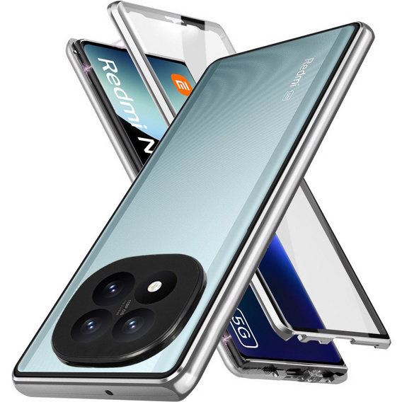 Case for Xiaomi Redmi Note 14 Pro, Magnetic Dual Glass, silver