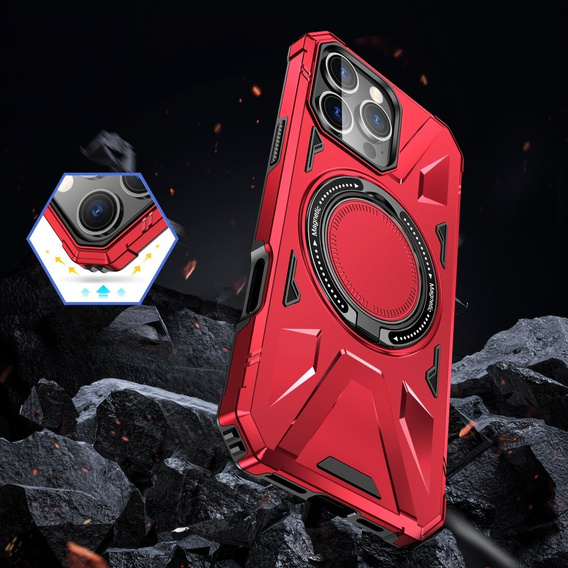 Case for iPhone 16 Pro, armored with stand and handle plate, red