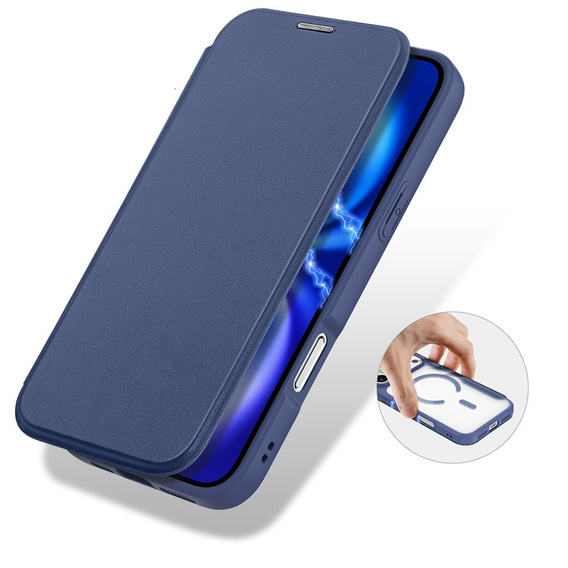 Dux Ducis case for iPhone 17 Pro, Skin X Pro, with flap, for MagSafe, navy blue