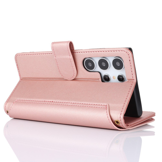 Flip case for Samsung Galaxy S24 Ultra, Wallet Zipper Pocket RFID, with shoulder strap, black