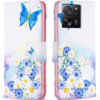 Flip case for Xiaomi 13T / 13T Pro / Redmi K60 Ultra, Wallet, butterfly and flowers, white