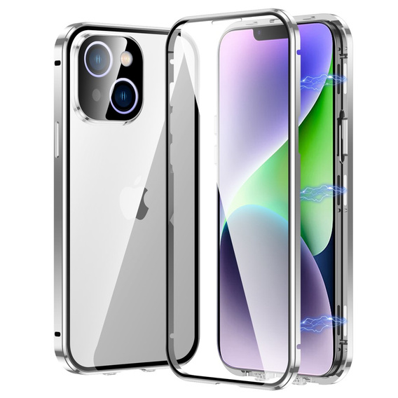 Case for iPhone 14, Magnetic Dual Glass, silver