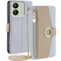 Flip case for Xiaomi Redmi 13C / Poco C65, Wallet Zipper Pocket, with mirror, blue