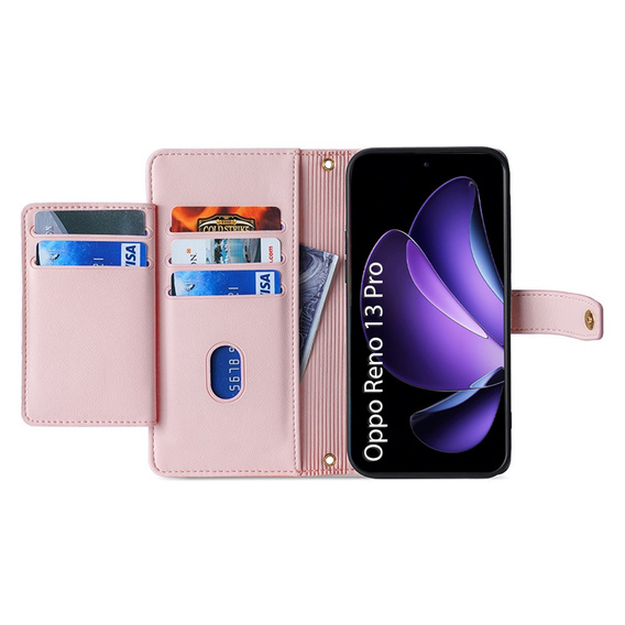 Flip case for Oppo Reno 13 Pro, Wallet Zipper Pocket, pink