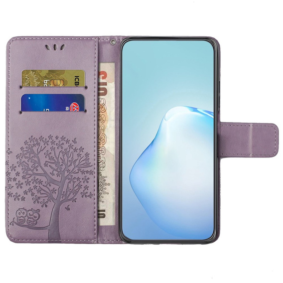 Flip case for Motorola Moto E22 / E22i, Wallet, tree i sowy, purple