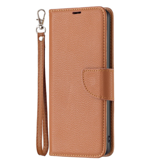 Flip case for Samsung Galaxy A25 5G, Wallet Litchi Leather, brown + 9H glass