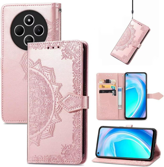 Flip case for Xiaomi Redmi 14C / Xiaomi Poco C75, Mandala, pink rose gold