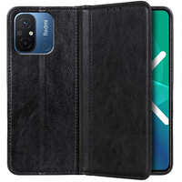 Case for Xiaomi Redmi 12C, Wallet Litchi Leather, black