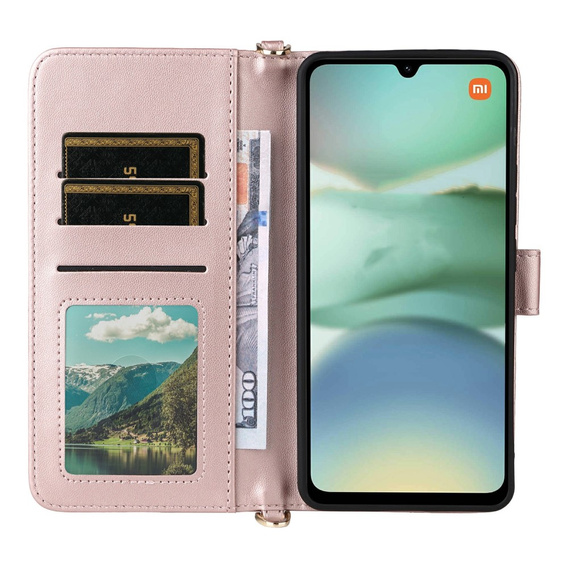 Crossbody Leather Wallet flip case for Xiaomi Redmi A5, pink