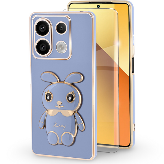 Case for Xiaomi Redmi Note 13 5G, Rabbit, blue + 9H Tempered Glass