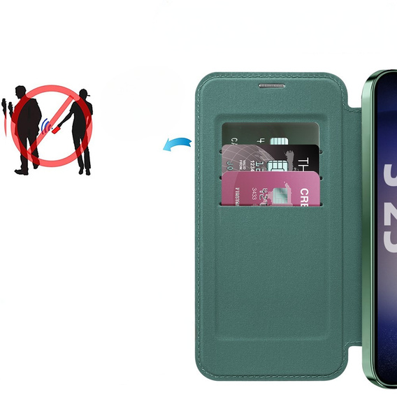 Flip case for Samsung Galaxy S25+ Plus, RFID Wallet MagSafe CamShield, green