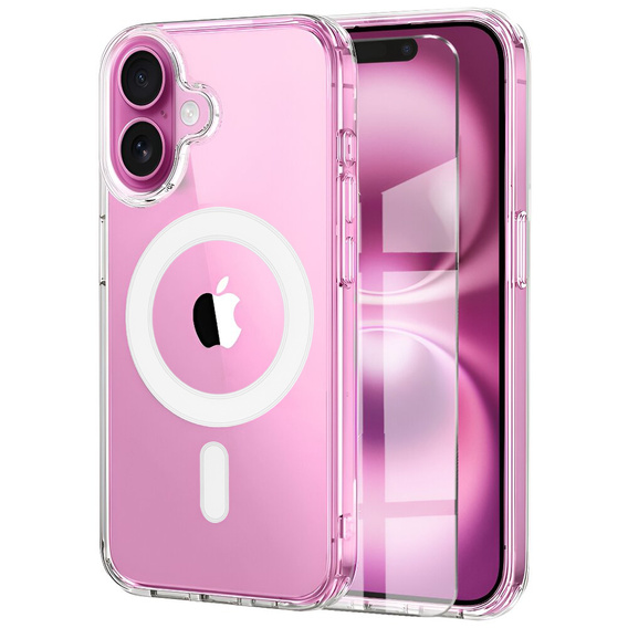 MagSafe Magnetic Case for iPhone 16 Plus, ERBORD CrystalMag, transparent + Glass for screen