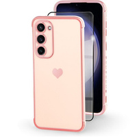 Case for Samsung Galaxy S23, Electro heart, pink rose gold + Full Glue Ceramic Glass