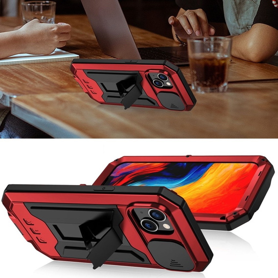 Case for iPhone 14, R-JUST CamShield Slide, armoured, red / black