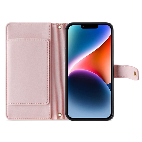 Flip case for iPhone 15, Wallet Zipper Pocket, pink
