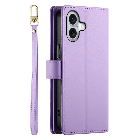 Flip case for iPhone 16 Plus, Wallet Zipper Pocket, purple