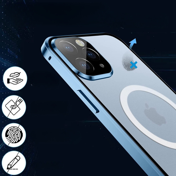 Magnetic Dual Glass MagSafe case for iPhone 13 Pro, blue