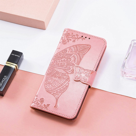 Flip case for Realme C71, Butterfly, pink rose gold
