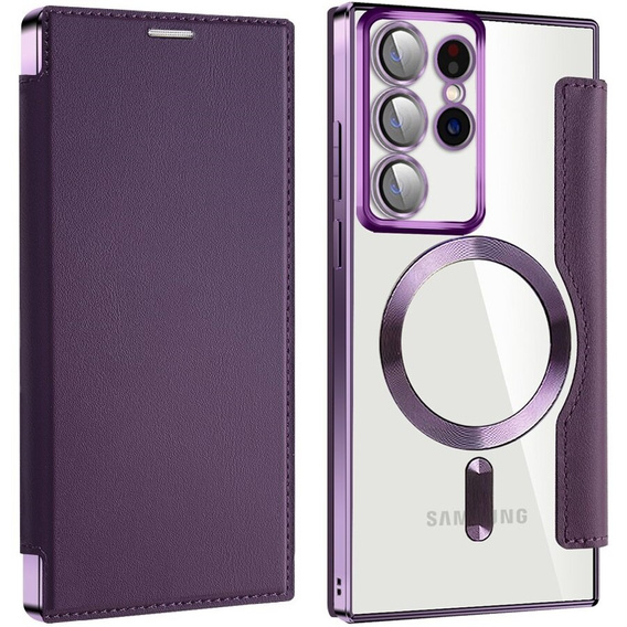 Flip case for Samsung Galaxy S22 Ultra 5G, RFID Wallet MagSafe CamShield, purple
