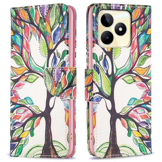 Flip case for Realme C53 4G, Wallet, tree of life, white